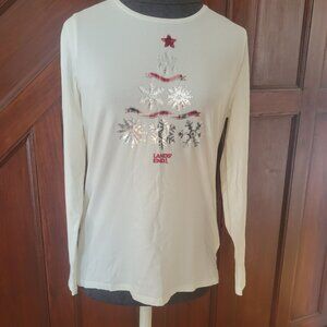 Lands End Womens Long Sleeve Christmas Tree Snowflake Design Sm  Sequin